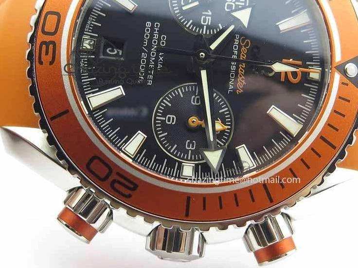 0408 Planet Ocean Master Chrono 45mm SS OM 1:1 Best Edition Black Dial On Orange Rubber Strap A Attractive 8170